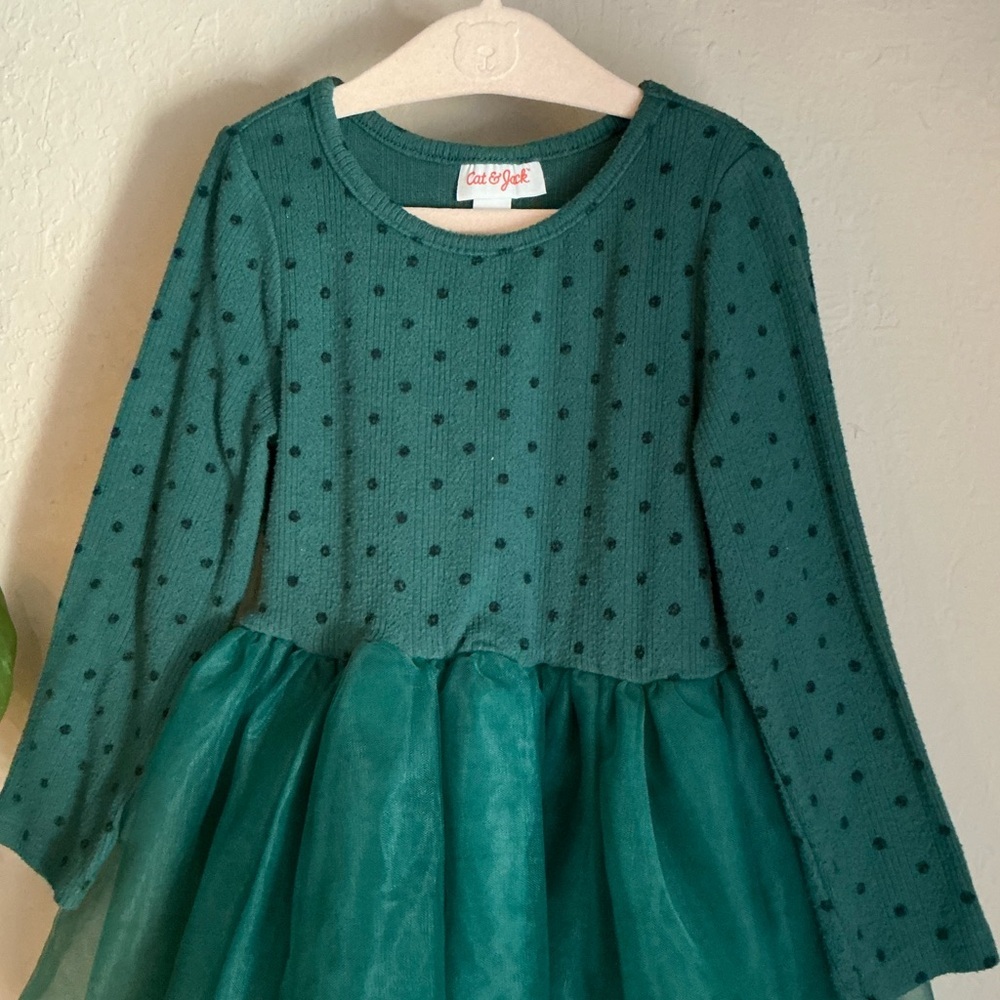 KIDS: Cat & Jack Green Long Sleeve Knit Tulle Dress - Picture 4 of 7